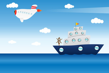 Childish boat and plane