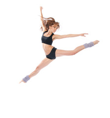 Fototapeta na wymiar modern slim stylish teenage girl jumping dancing