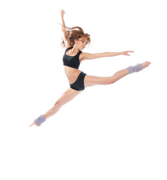 modern slim stylish teenage girl jumping dancing