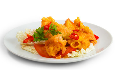 fried fish dish meal  isolated a on white background