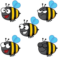 Set of cartoon bees colored