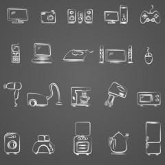 Home appliances drawing icon set