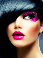 Fashion Brunette Model Portrait. Hairstyle