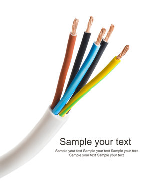 closeup of a electric cable on a white background
