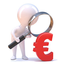 Little man magnifies the Euro symbol