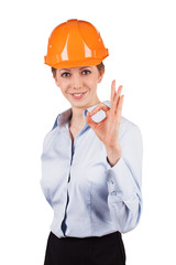 Girl in a helmet shows that all okay