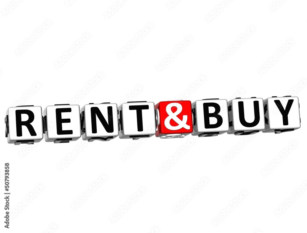 Poster 3d rent and buy button click here block text