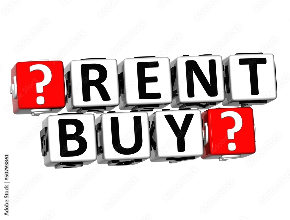 Poster 3d rent and buy button click here block text