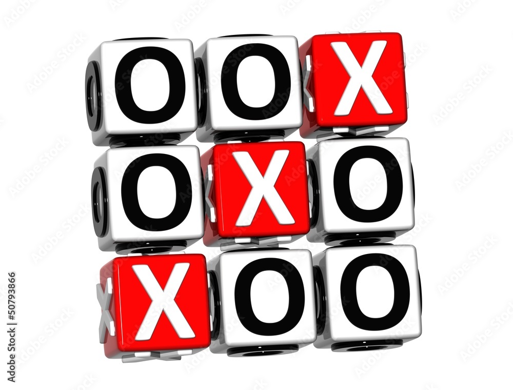Poster 3d noughts and crosses button click here block text