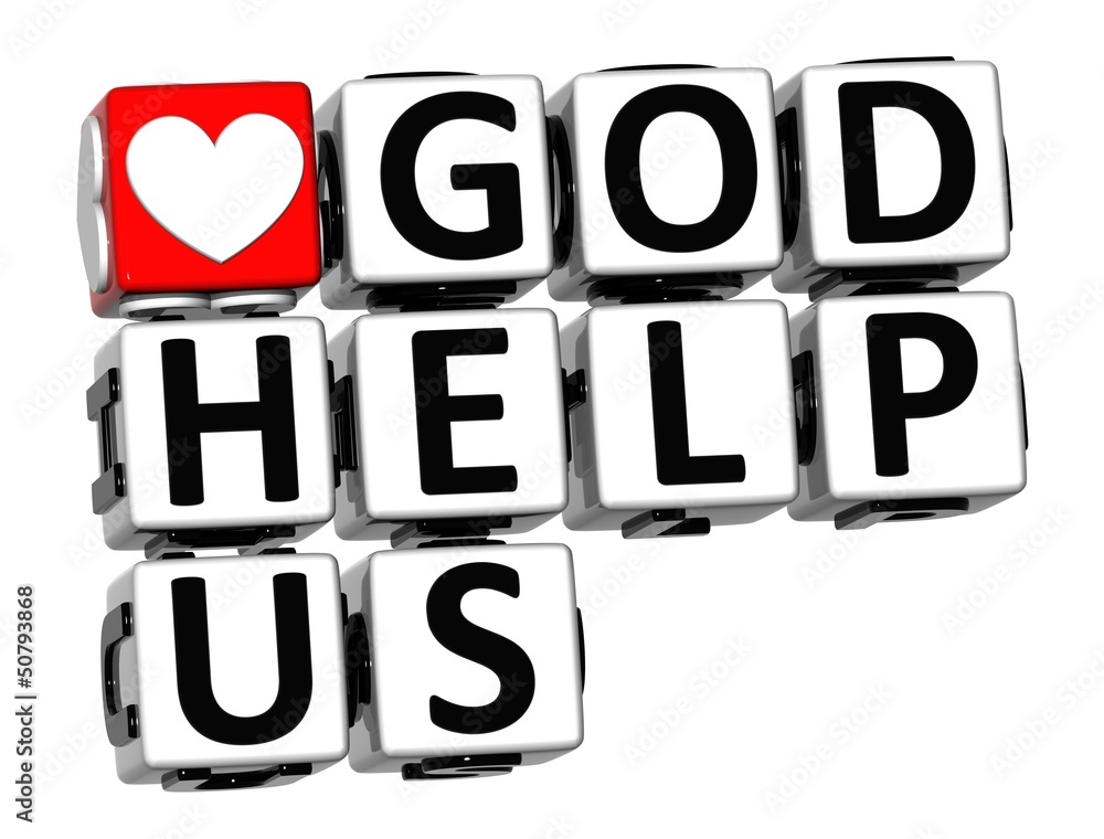 Poster 3d god help us button click here block text