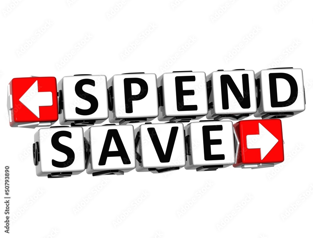 Poster 3d spend save button click here block text
