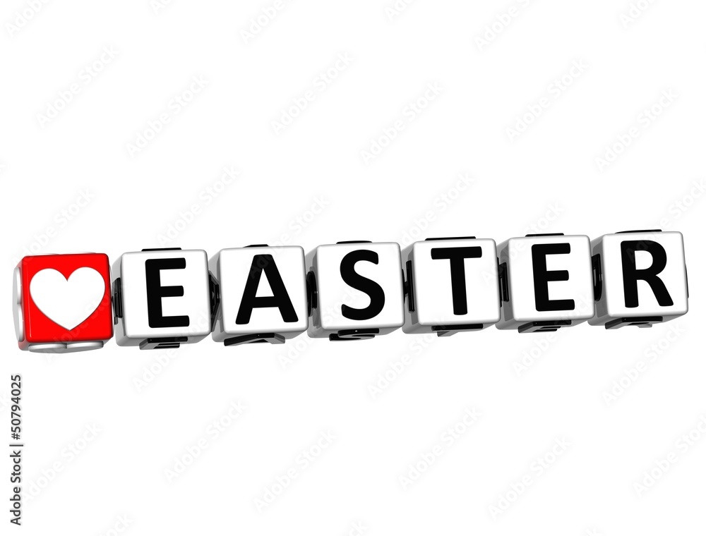 Aufkleber 3d love easter button click here block text