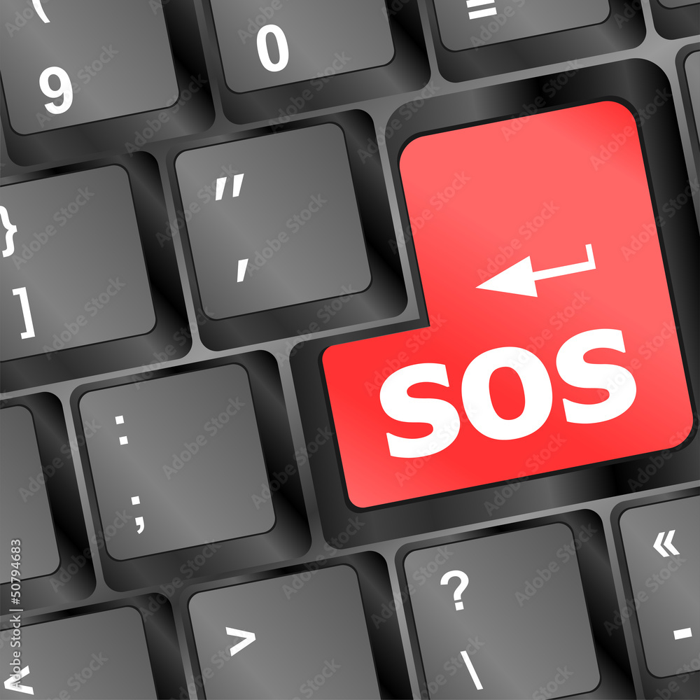 Poster computer button with sign sos key