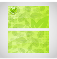 Stylish green vector business card with leafs