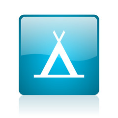 camping blue square web glossy icon