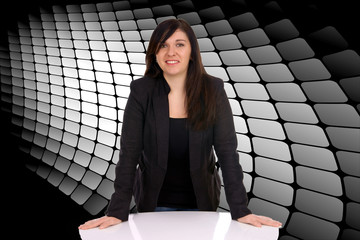 Fototapeta premium Business woman based on a table with grid background