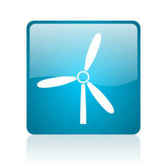windmill blue square web glossy icon