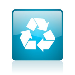 recycle blue square web glossy icon