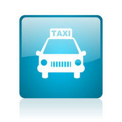 taxi blue square web glossy icon