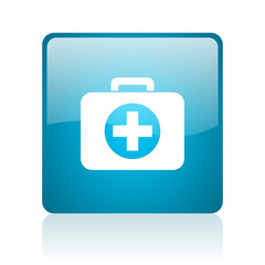 first aid kit blue square web glossy icon