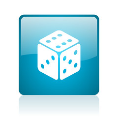 dice blue square web glossy icon