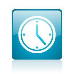 clock blue square web glossy icon