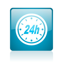 24h blue square web glossy icon