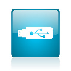 usb blue square web glossy icon