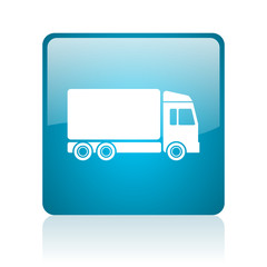 delivery blue square web glossy icon