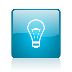 light bulb blue square web glossy icon