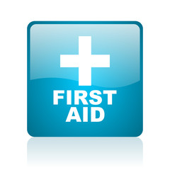 first aid blue square web glossy icon