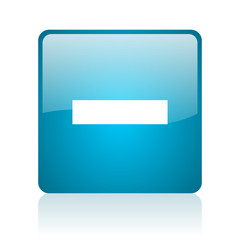 minus blue square web glossy icon