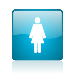 woman blue square web glossy icon