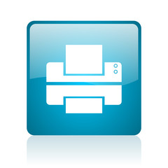 printer blue square web glossy icon