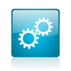 gears blue square web glossy icon