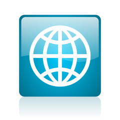 earth blue square web glossy icon