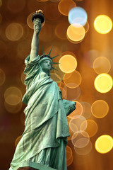 NY Statue of Liberty against holidays flash circle
