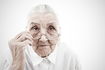 grandmother with glasses - obrazy, fototapety, plakaty
