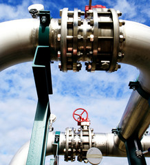 Industrial zone, Steel pipelines and cables in blue tones