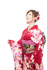 Beautiful kimono woman on white background