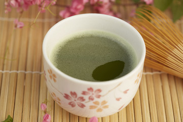 Close up of Japanese green tea.