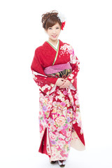 Fototapeta premium Beautiful kimono woman on white background