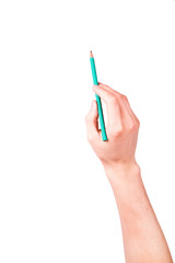 Male hand with a pencil writing something