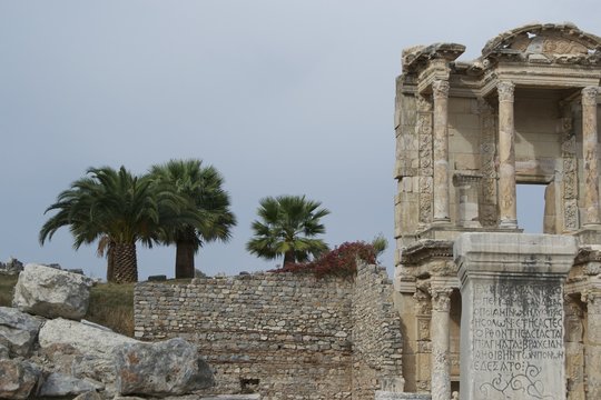 Palmen an der Celsius Bibliothek in Ephesos