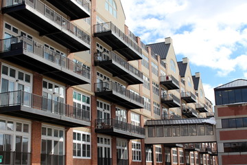 Fancy condominimum building on city street