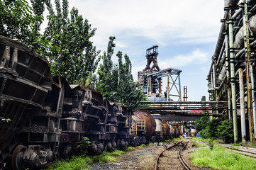 Rusted railway and the abandoned steel works