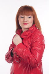 woman in a red coat