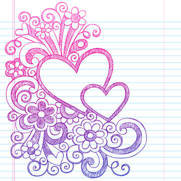 Love Hearts Sketchy Notebook Doodles Vector Illustration