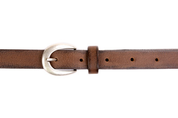 slim leather belt  isolated on white