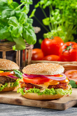 Two homemade hamburgers made from fresh vegetables